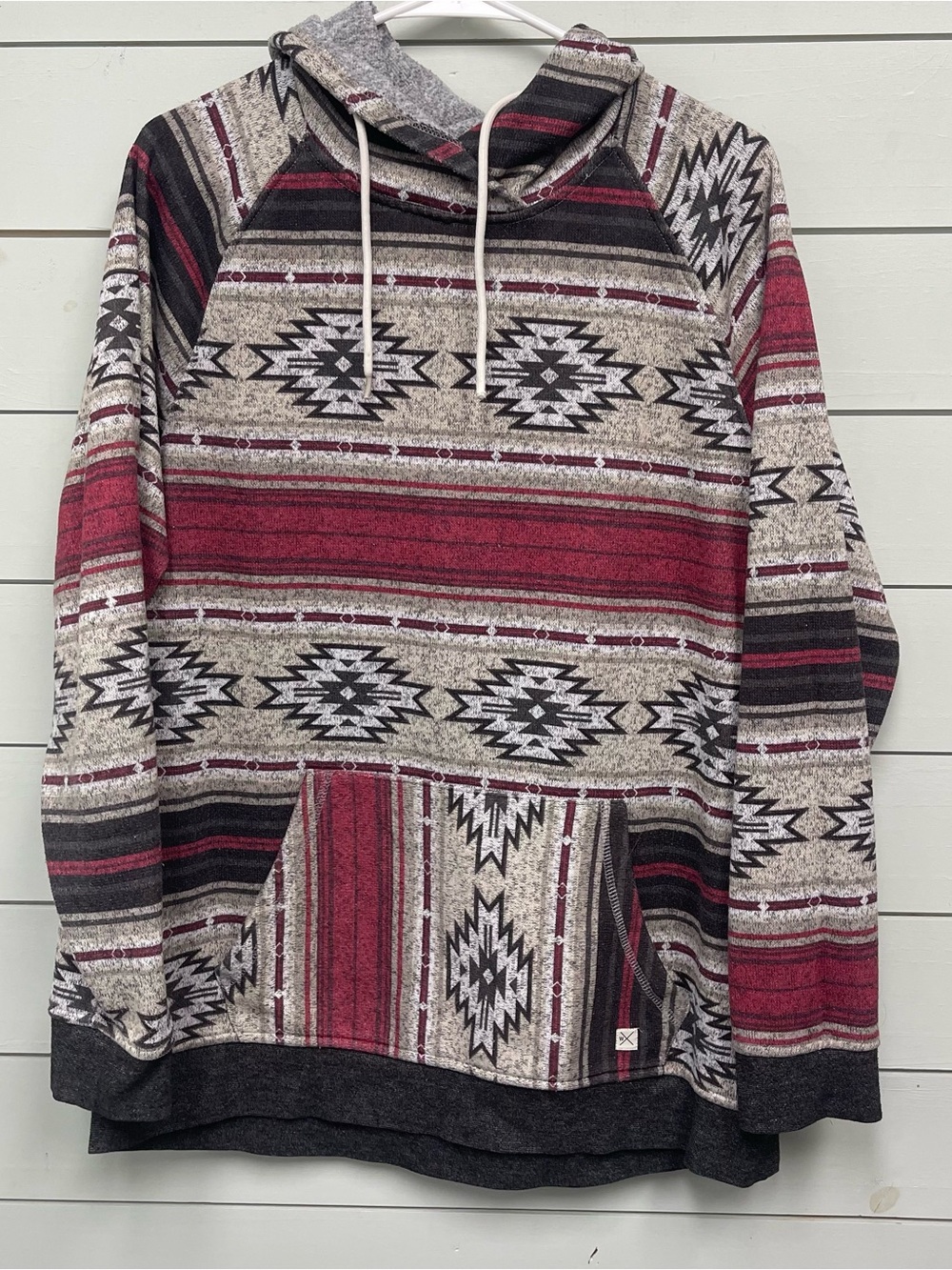 Depart West Aztec hoodie sweatshirt maroon black pattern men's size XL